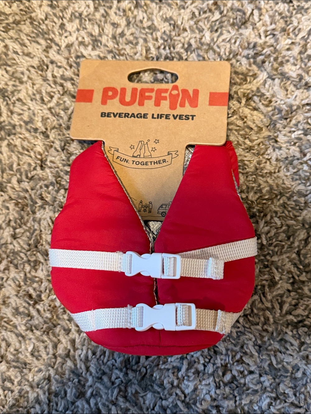 Puffin Red Beverage Life Vest Koozie Coozie
